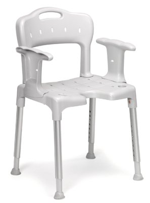 Duschstuhl SWIFT mit Armlehnen und Ausschnitt SH44-59cm>>>>Farbe: grau Duschstuhl SWIFT mit Armlehnen und Ausschnitt SH44-59cm>>>>Farbe: grau