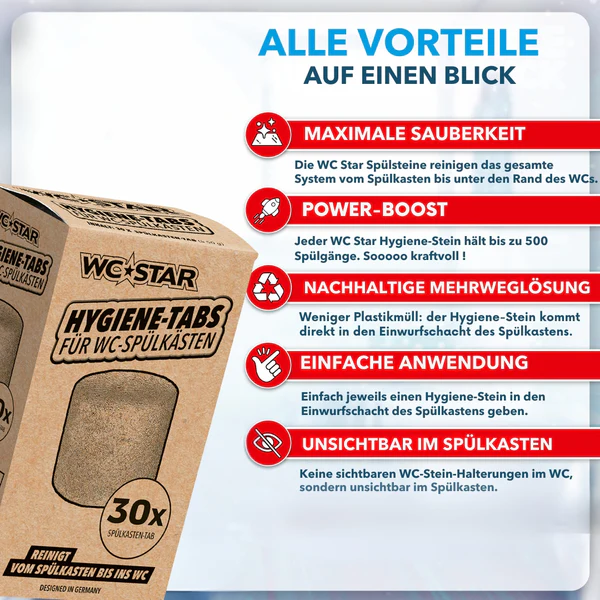 WC-Star 30 X Hygienesteine für Unterputz-WC mit Einwurfschacht